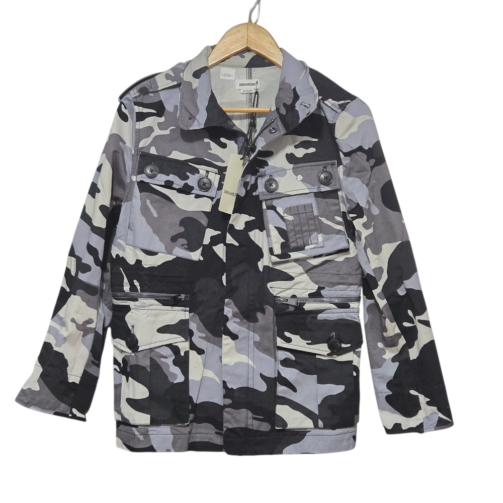 Zadig & Voltaire Black And Gray Kola Camo  Jacket Womens Size XS
